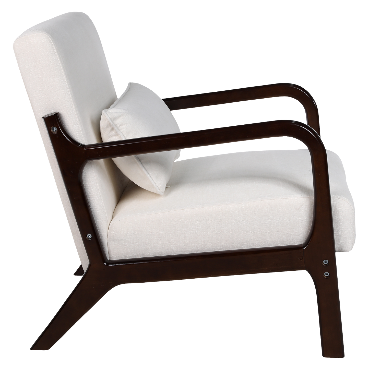 Mid Century Modern Accent Chair with Solid Wood Frame - Beige