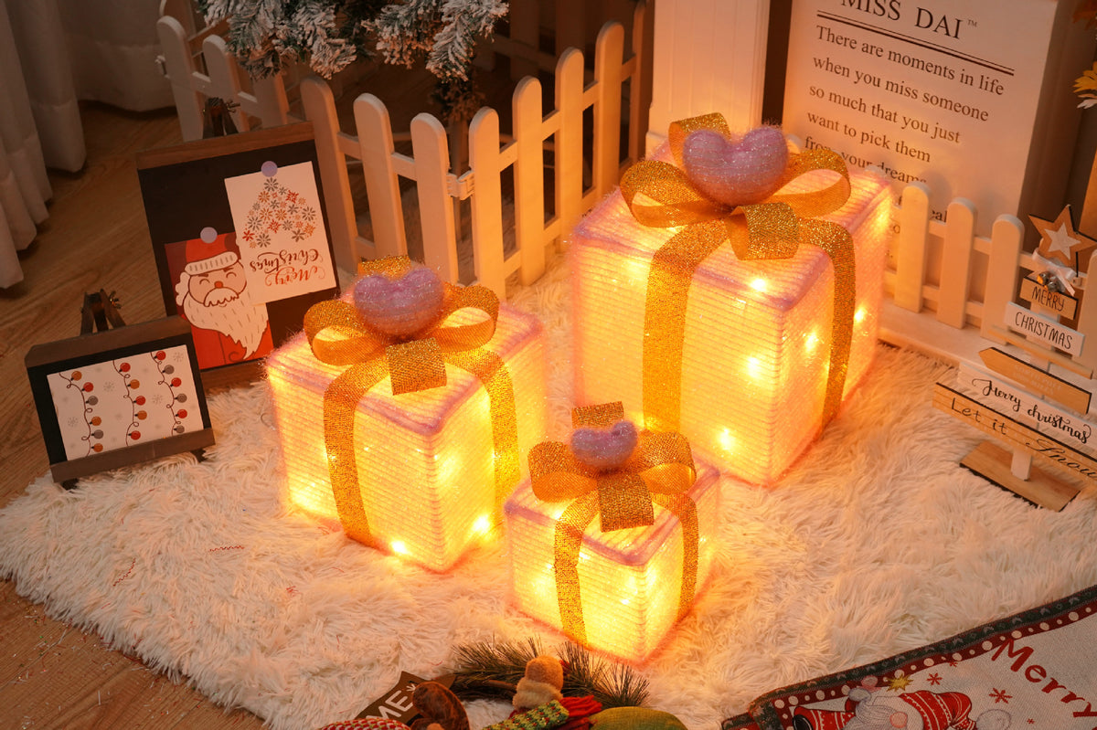 Remote Control Christmas Gift Box Lights - Holiday Decorative LED Set