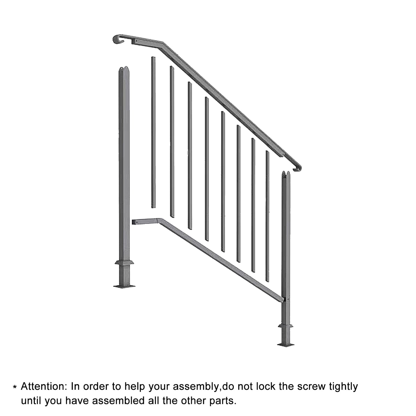 Black Wrought Iron Outdoor Stair Handrail for 3 or 4 Steps - Garden & Patio Railing with Installation Kit
