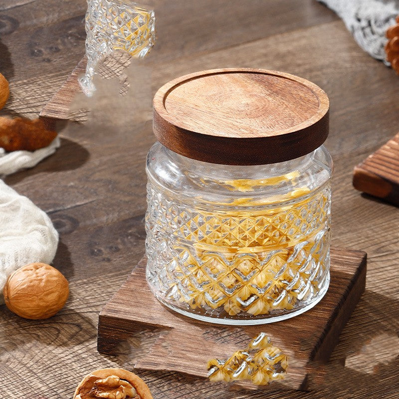 Glass Storage Jar with Wooden or Bamboo Cover - Snack, Tea, Household Sealed Container