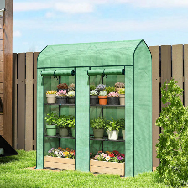 Mini Greenhouse with Three-Tier Plant Shelf - Green