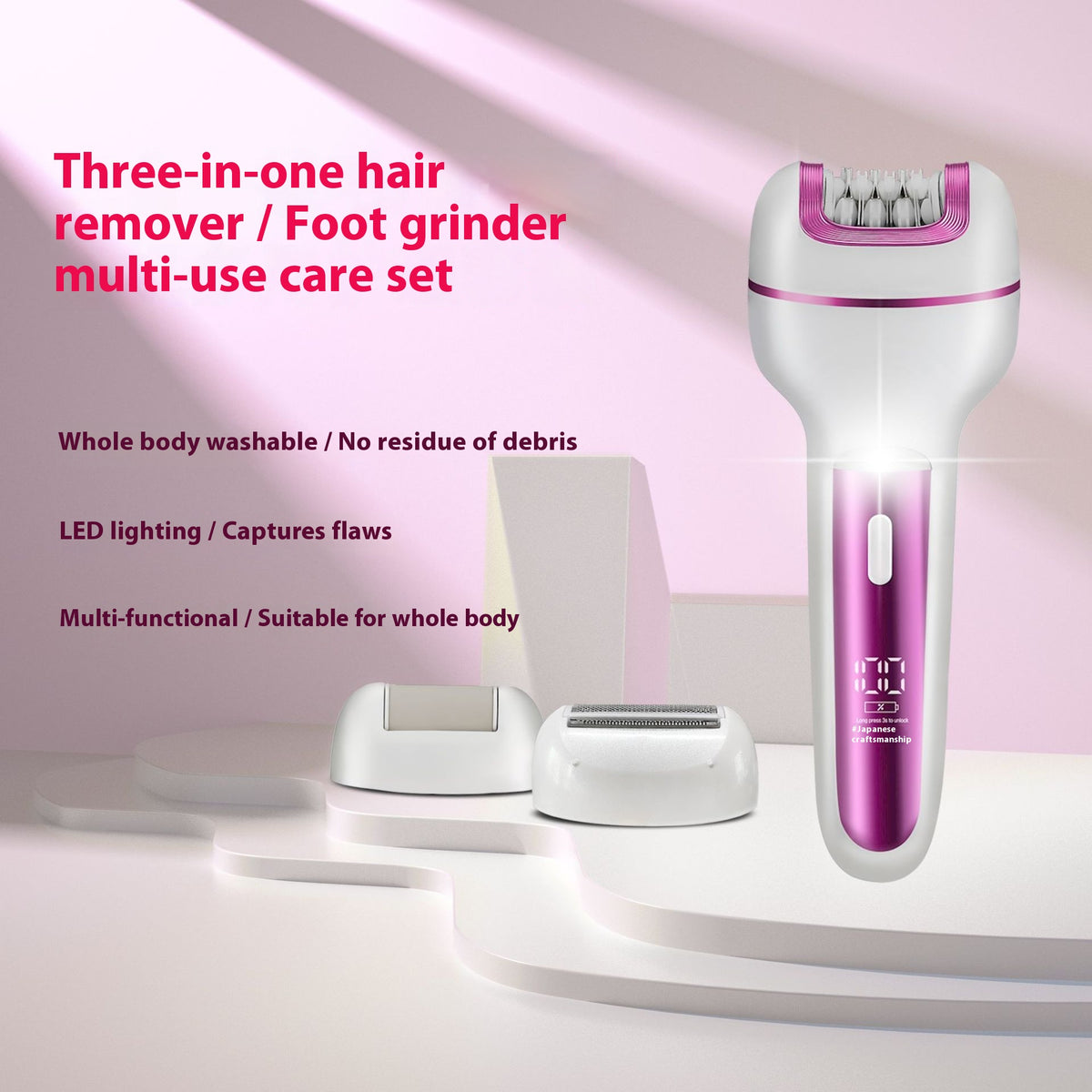 Electric Lady Shaver, 3-in-1 Hair Removal - Pink