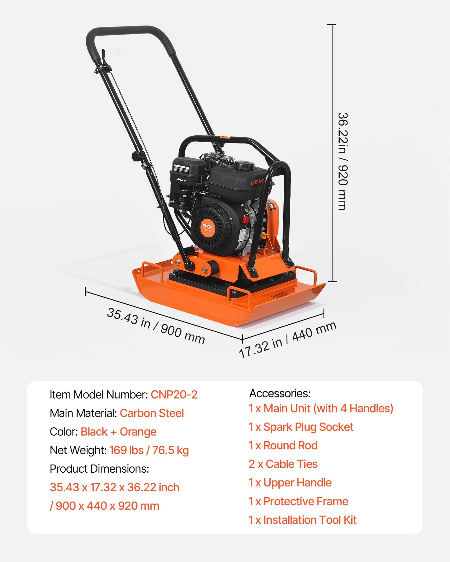Gas-Powered Plate Compactor 7 HP 196CC for Soil, Asphalt & Paving