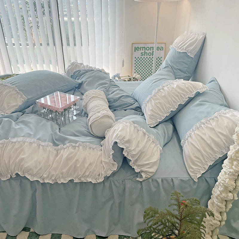 French Lace Pleated Bed Skirt Set of Four - Multiple Sizes & Styles