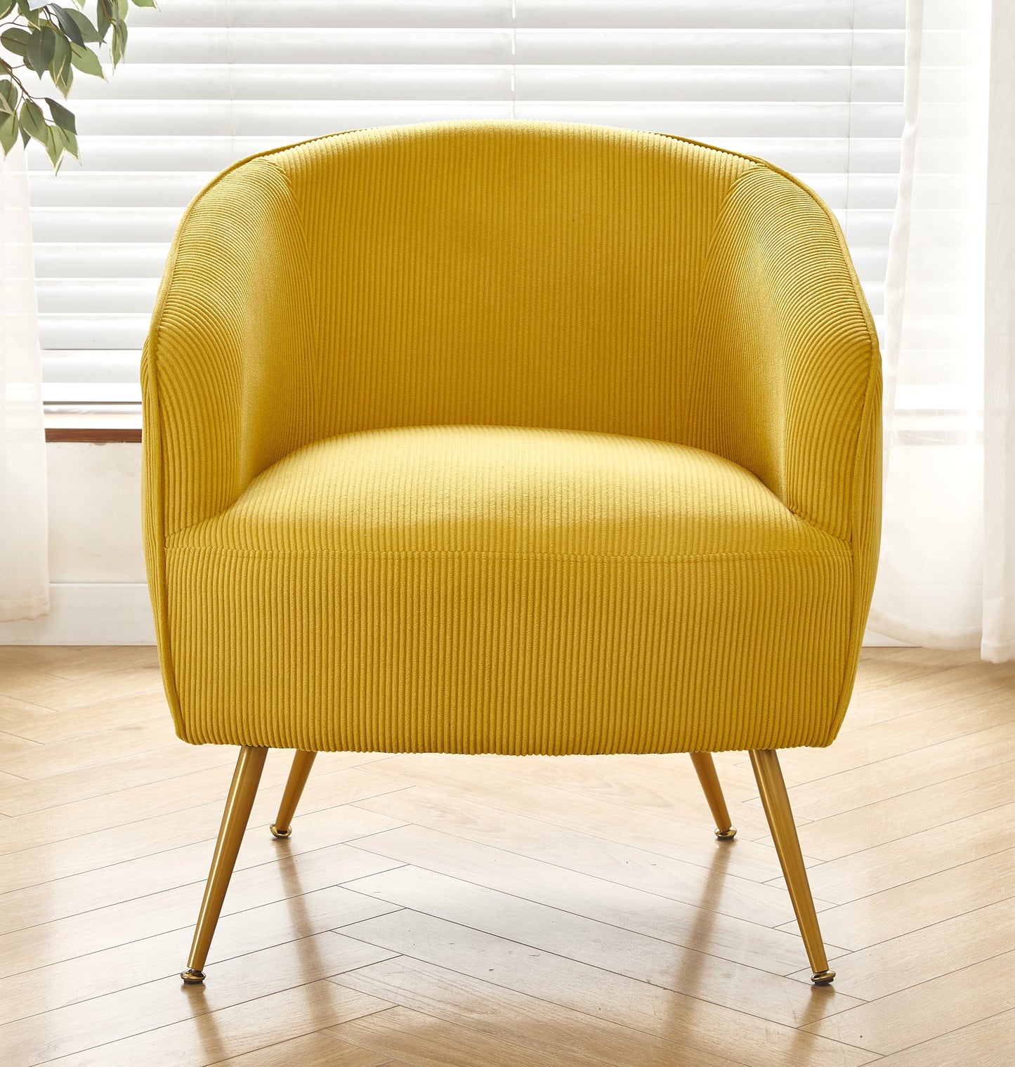 Corduroy Accent Chair With Gold Metal Legs, Modern Upholstered