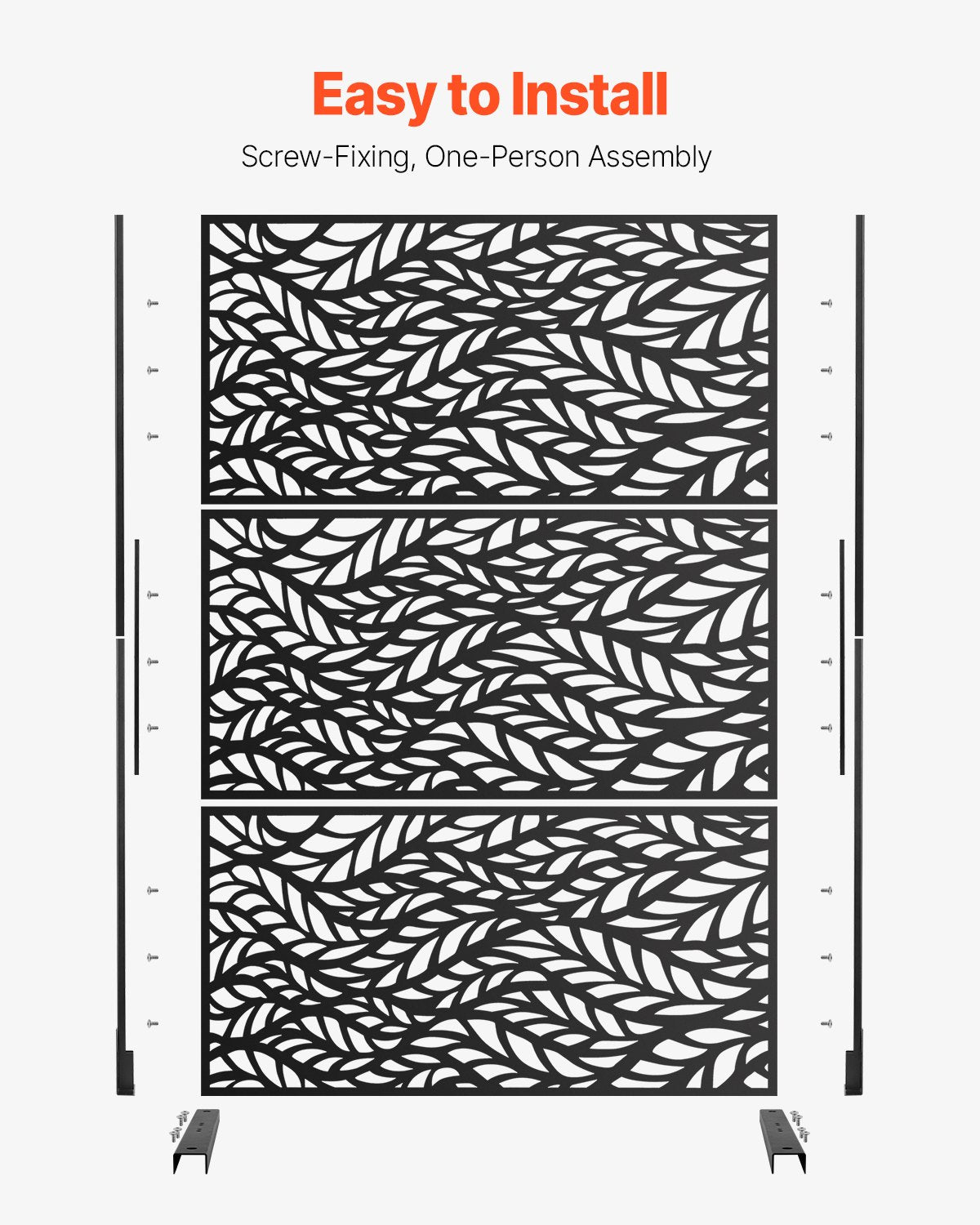 Outdoor Metal Privacy Screen 47x72 Inches for Patio Garden Black
