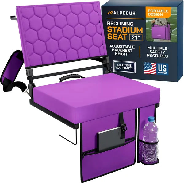 Folding Reclining Stadium Seat with Back Support - Purple