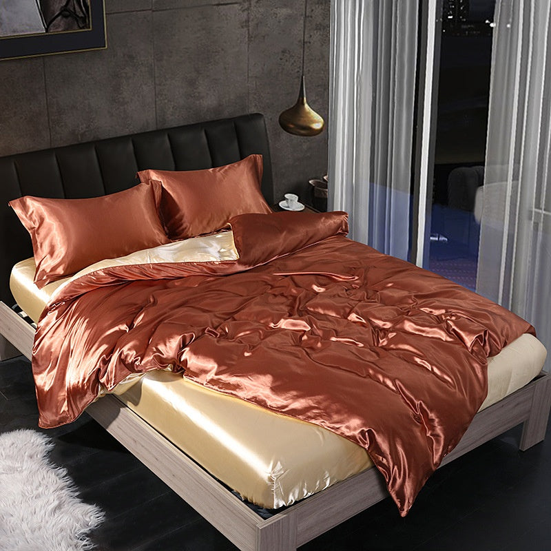 Silky Four-Piece Bedding Set - Quilt Cover Bed Sheet & Fitted Sheet