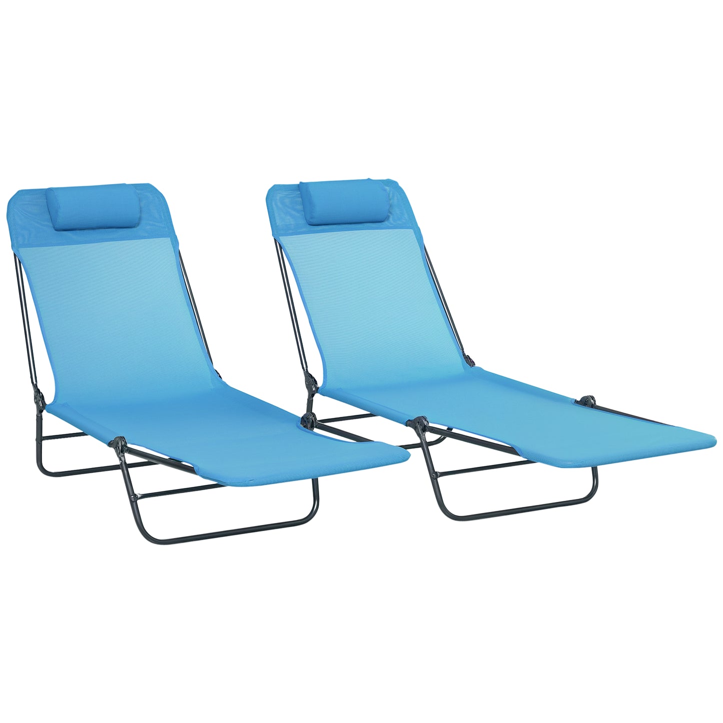 2-Piece Folding Lounge Chairs Set - Blue Mesh with Reclining Back