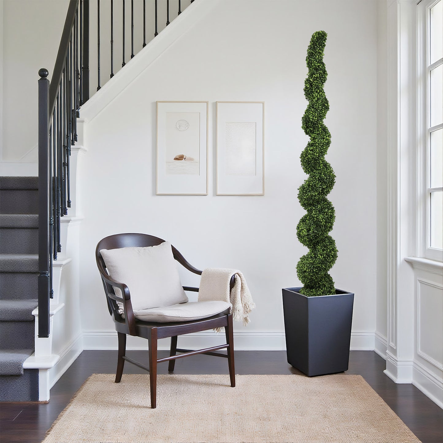 7FT Artificial Spiral Topiary Tree - Large Potted Green Plant