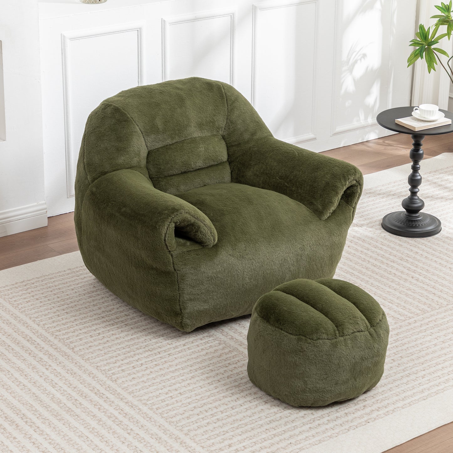 Bean Bag Chair, Comfy Sofa With Back Support, Footstool,Faux Fur