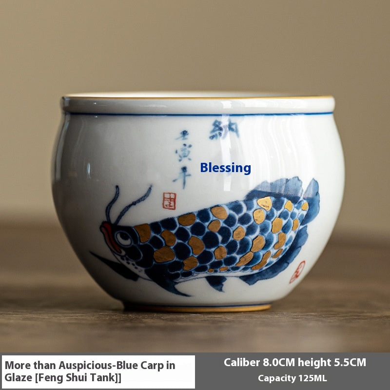Chinese Style Ceramic Tea Cup Set with Multiple Variants - Retro Fish Design