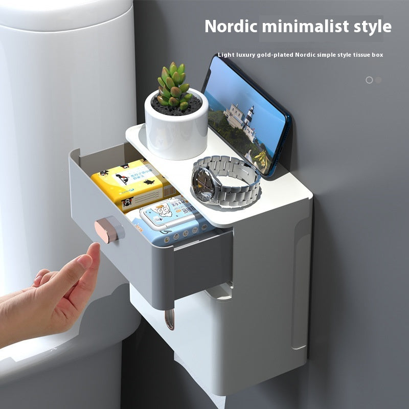 Wall-Mounted Waterproof Double-Layer Toilet Tissue Storage Box
