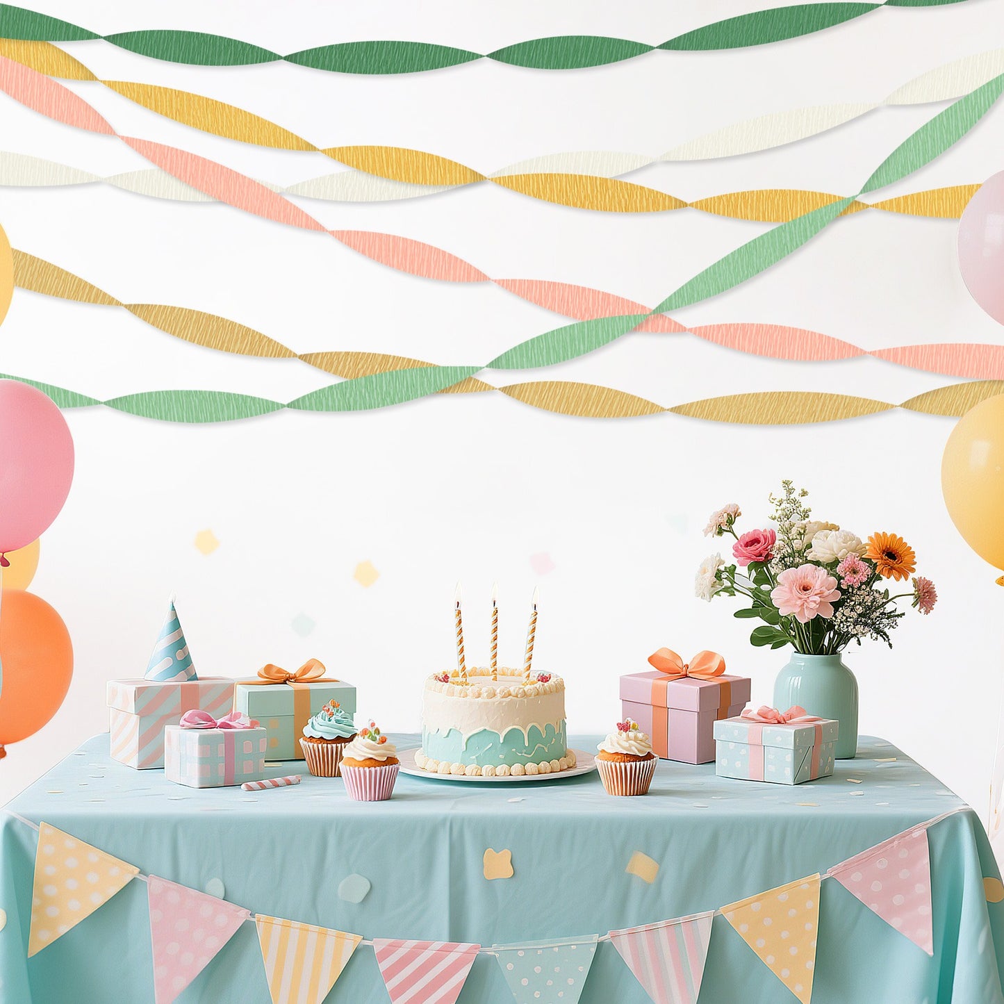 Crepe Paper Streamers Set - 6 Rolls in Olive Green, Gold & More