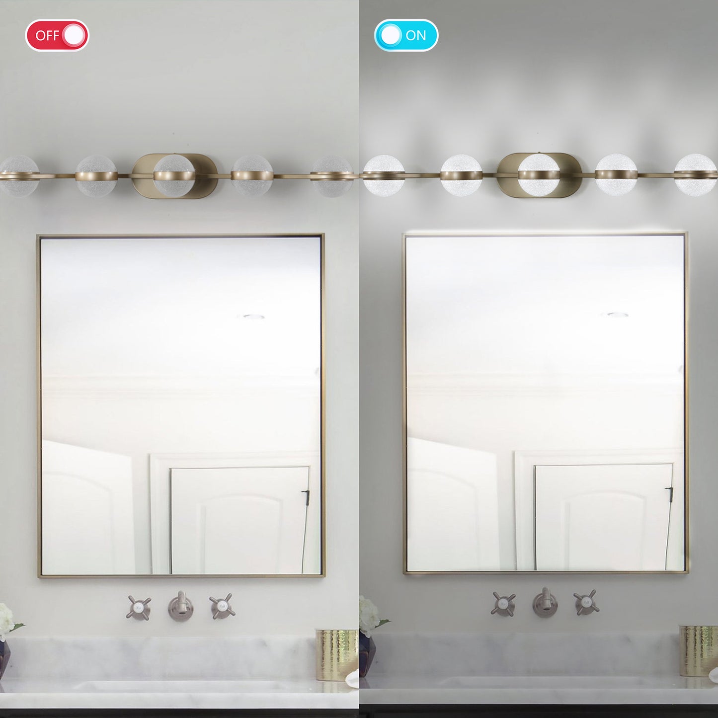 Modern Bathroom Vanity Light Fixture - 5 Bulb Crystal Shades