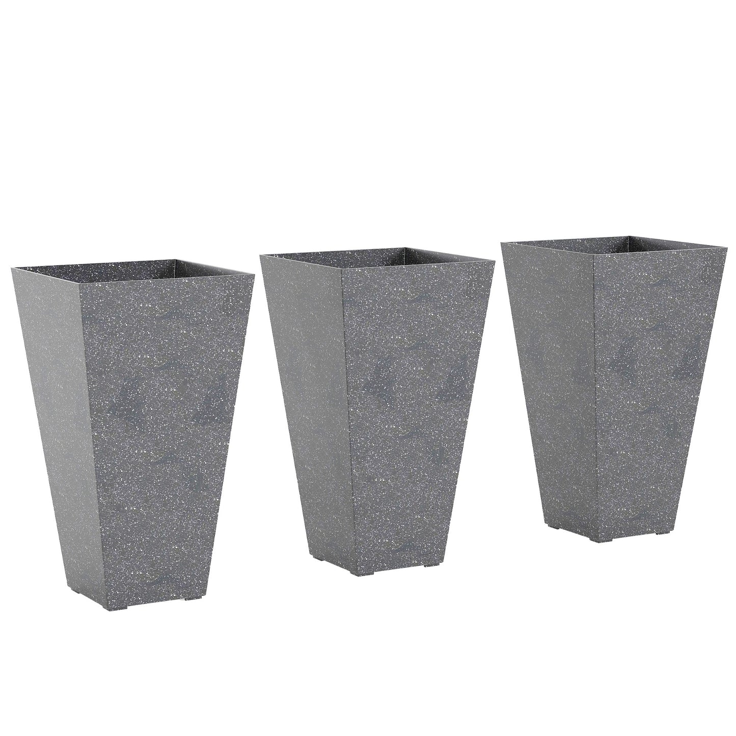 28-Inch Tall Plastic Planters Set of 3 with Marble Finish and Drainage Holes