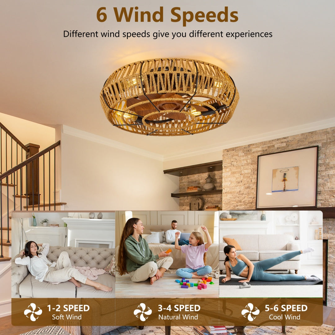 19-Inch Caged Ceiling Fan with Lights & Remote, Reversible Low Profile Flush Mount