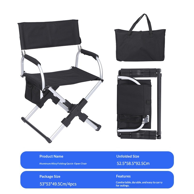 Outdoor Folding Camping Chair Aluminum Alloy Recliner Black