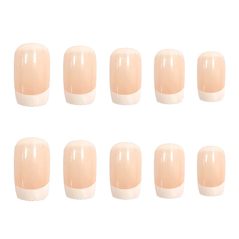 24-Piece Pink Fake Nail Art Kit - Short Square French Press-On Nails for Women & Girls