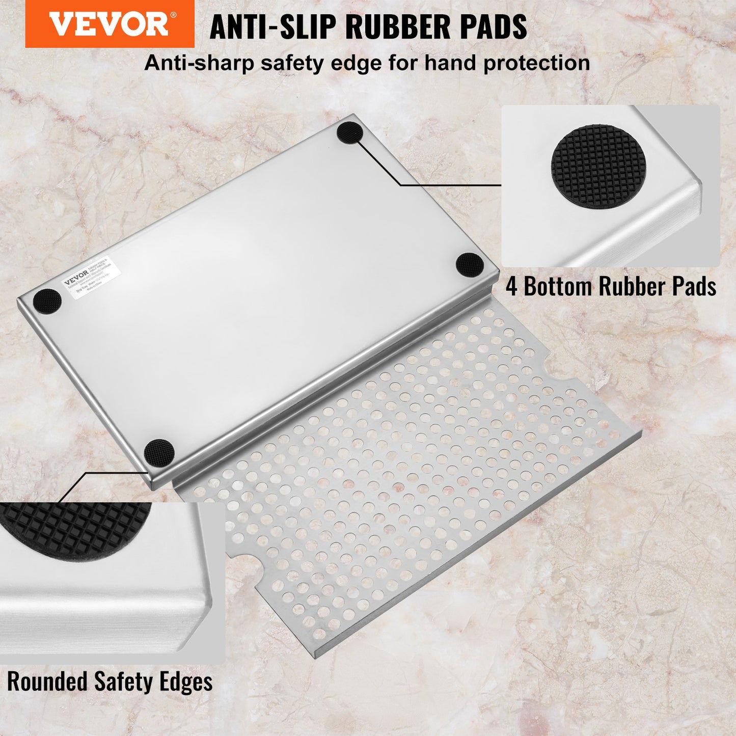 304 Stainless Steel Beer Drip Tray with Non-Slip Pads - Silver