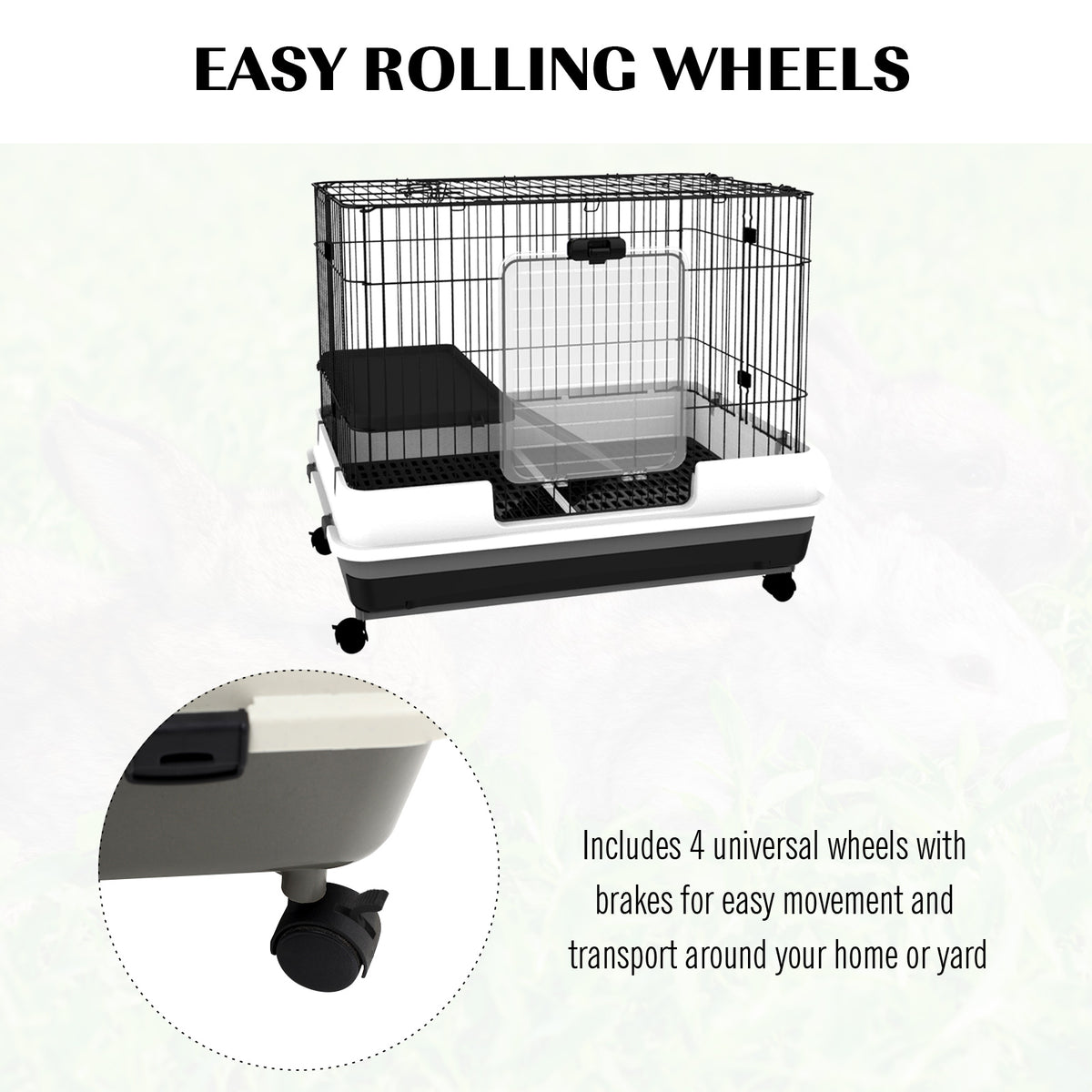 Small Animal Cage with Wheels & Removable Tray for Bunny, Ferret, Chinchilla