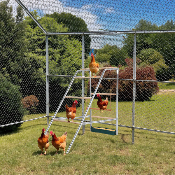 Outdoor Chicken Perch 103x50x100cm with 4 Levels - Durable Metal & Wood