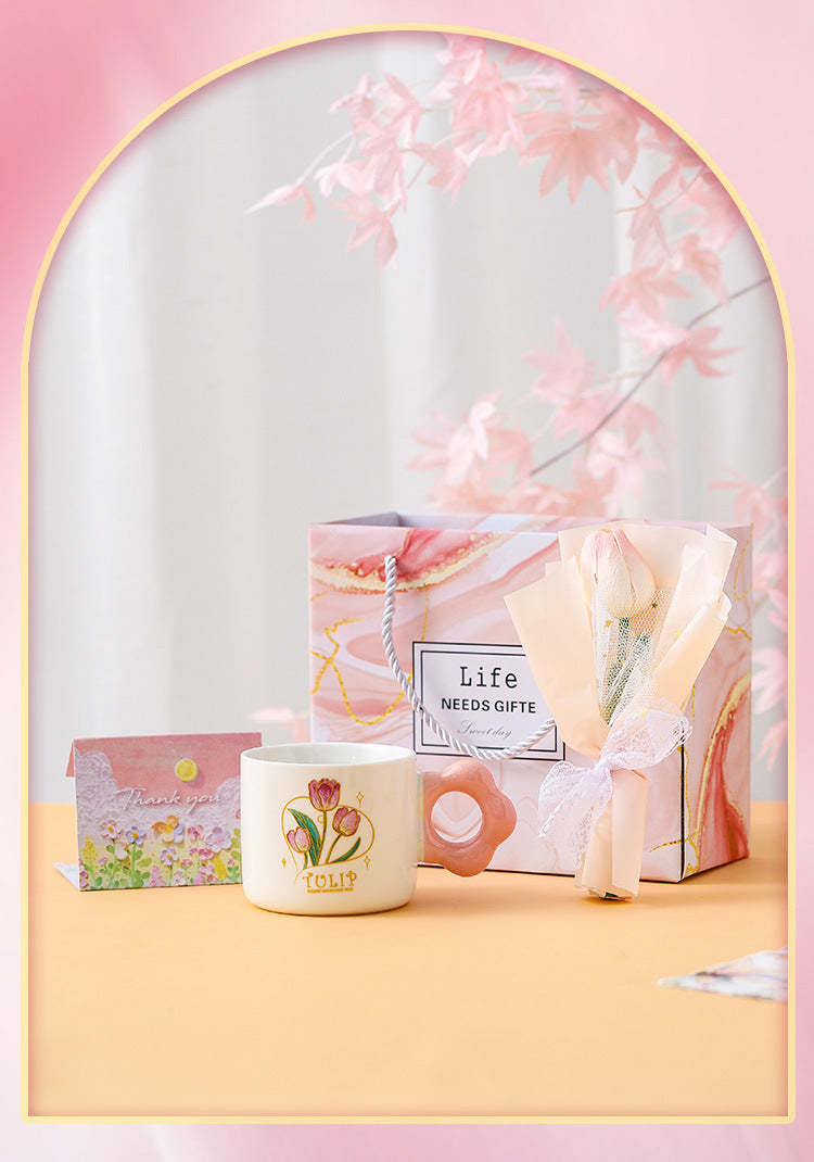 Ceramic Tulip Glass Cup with Bunny Pendant and Gift Card, 301-400ml