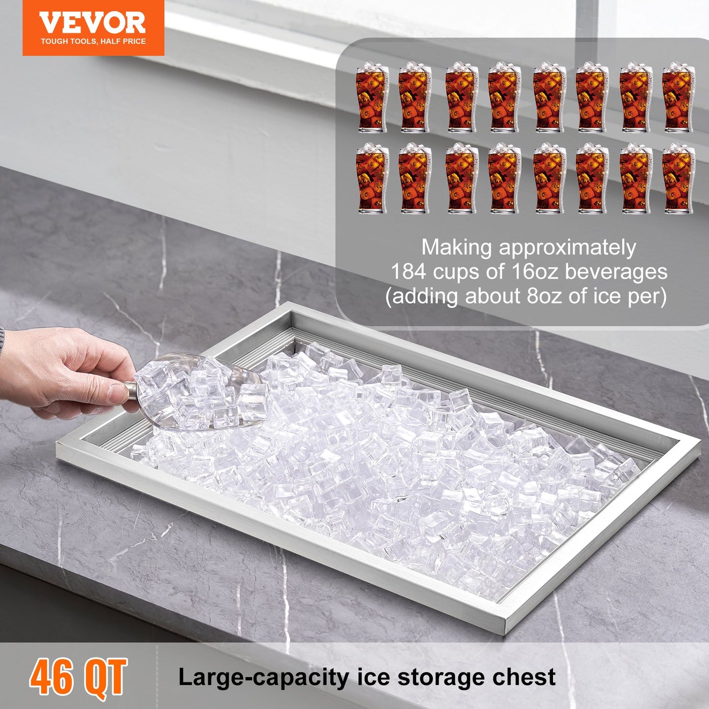 Stainless Steel Drop In Ice Chest - 46QT Outdoor Cooler