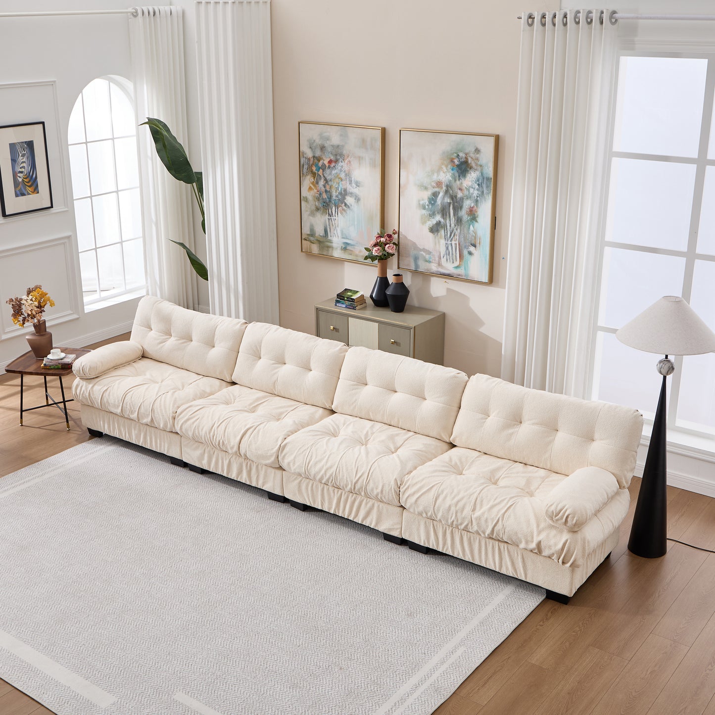 Modular Sectional Sofa Cloud Couch - Beige 4-Seater with Pillows