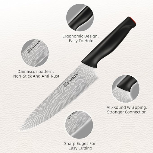 15-Piece Damascus Kitchen Knife Set with Block & Sharpener