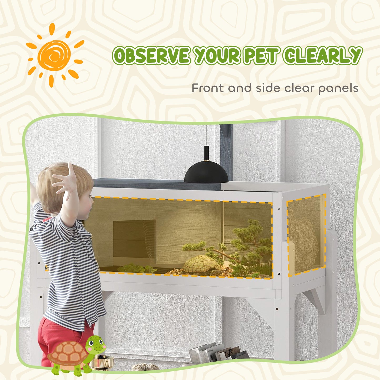 Wooden Tortoise Habitat with Storage Shelf and Windows - Gray