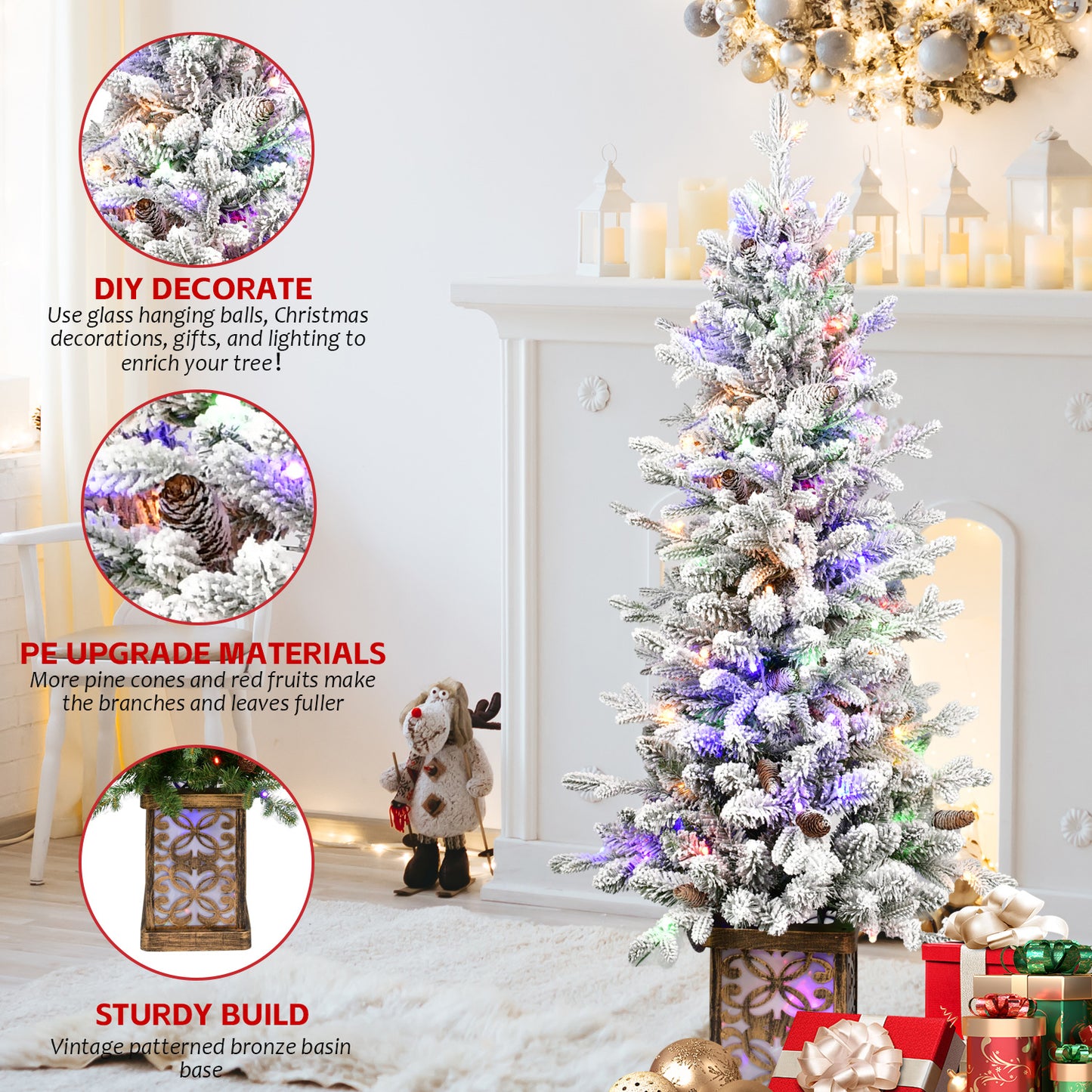 4ft Pre-Lit Potted Christmas Tree with Multicolor Lights