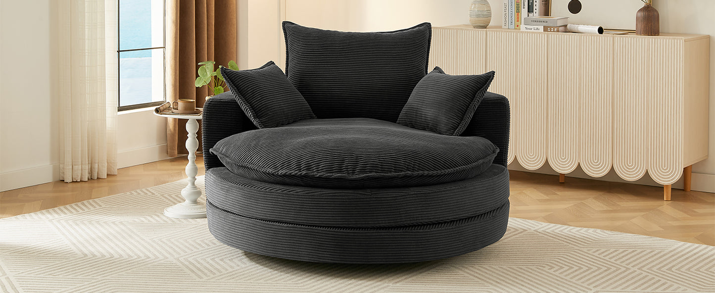 Oversized 360° Swivel Chair with Dual-Layer Cushions - Black