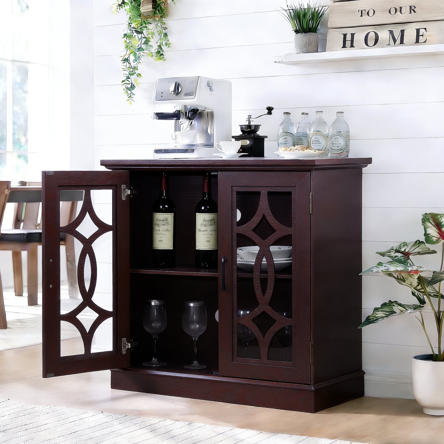 34.37 X 15.55 34.06in Spacious Size Sideboard 2 Clear Tempered Glass