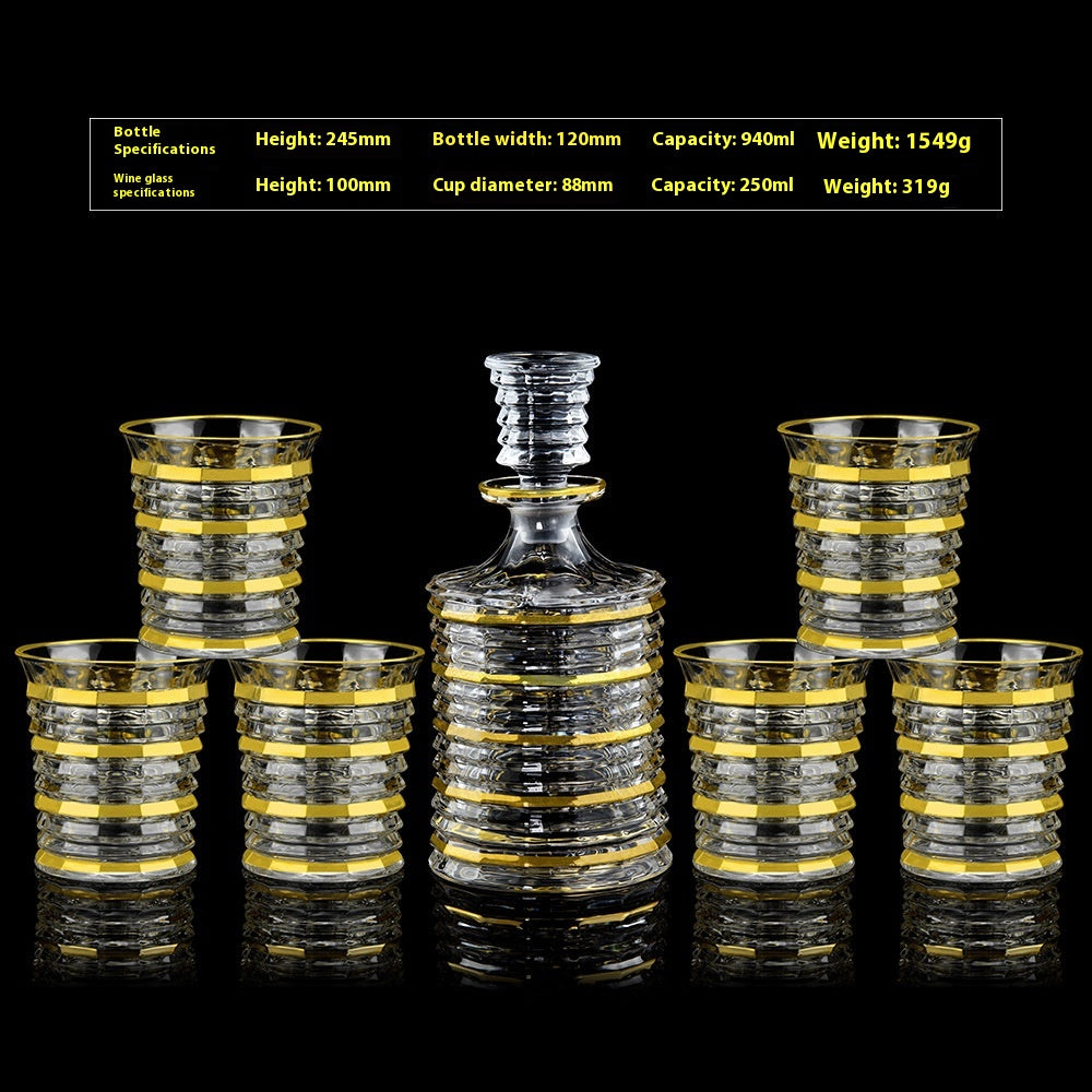 Crystal Glass Whiskey and Wine Set - Creative Gold Finish, 7-Piece Home Barware