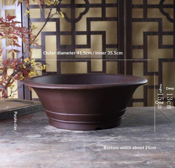 Large Indoor Bonsai Flower Pot with Chinese-Style Zisha Clay for Desktop Garden