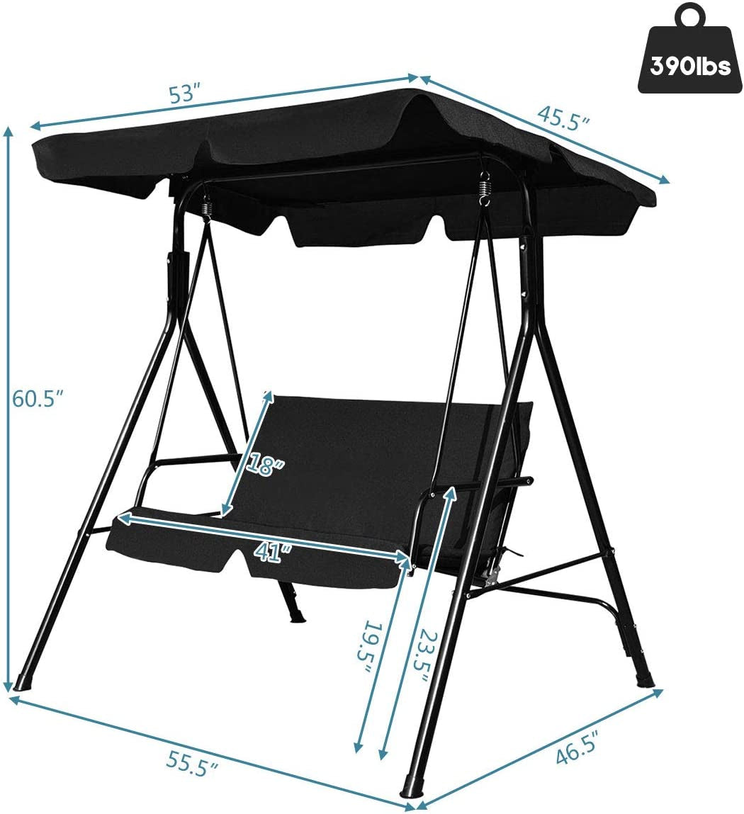 Outdoor Loveseat Swing Glider with Cushions - Black Steel Frame