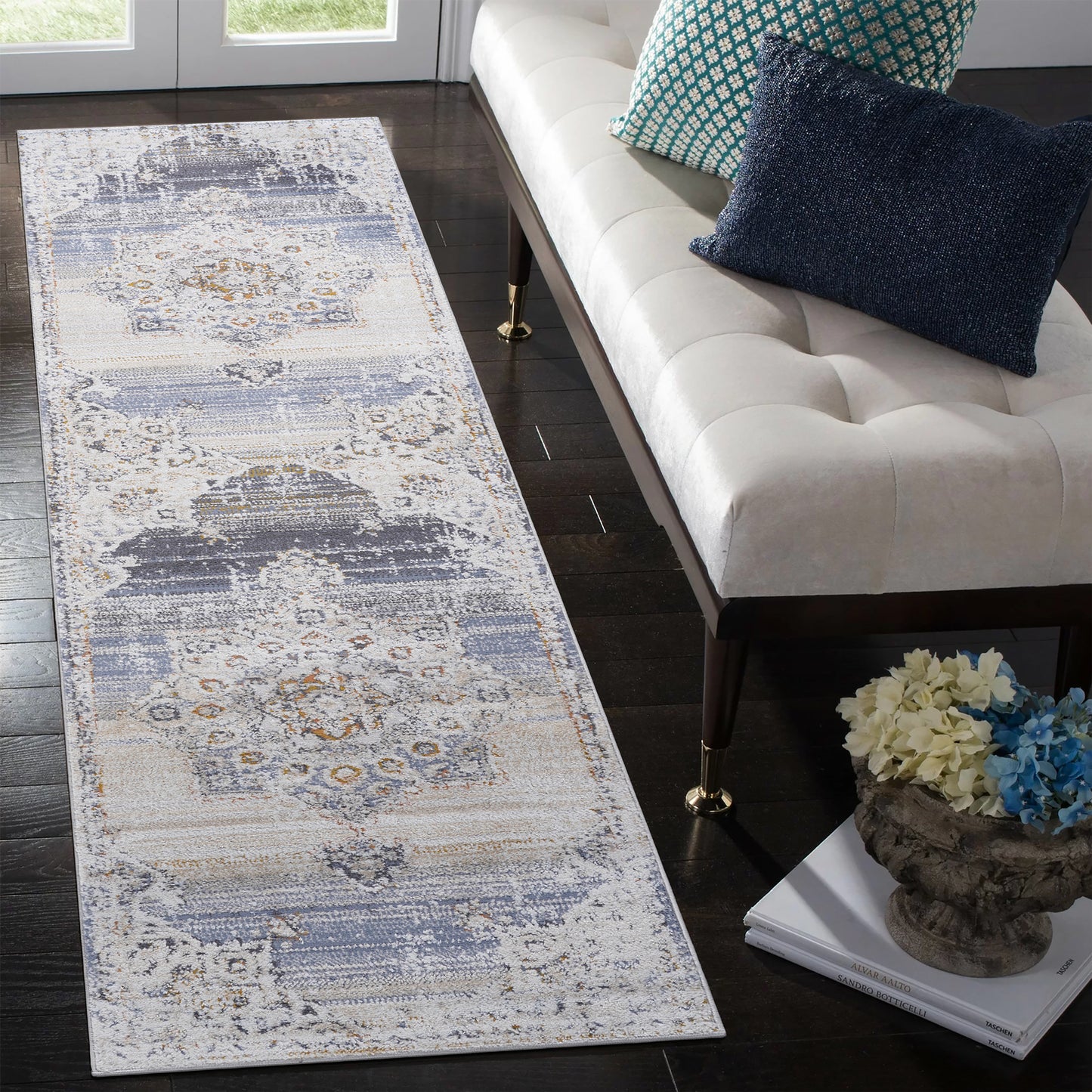 PAYAS 2X8 Cream Gold Medallion Runner Rug