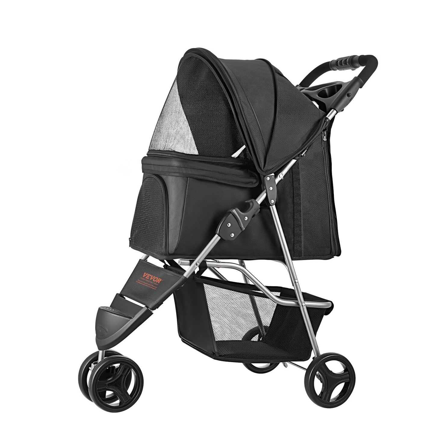 Foldable Pet Stroller with 3 Wheels for Small Dogs and Cats - Travel & Outdoor Use