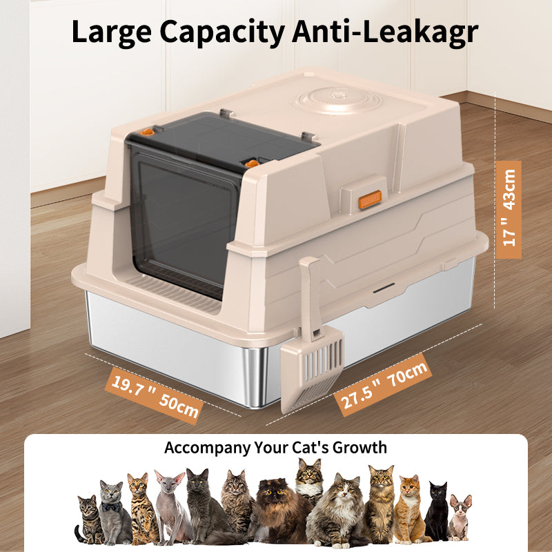 Large Stainless Steel Cat Litter Box - Odor-Resistant & High Sided, Easy to Clean