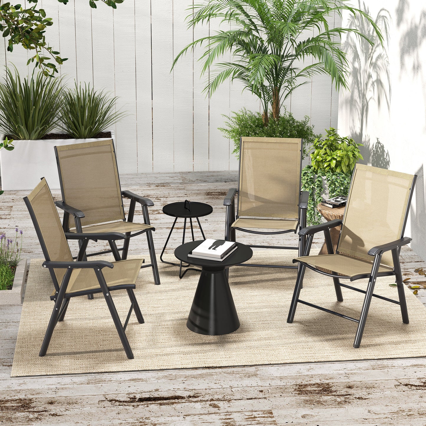 Set of 4 Outdoor Folding Chairs with Armrests - Light Mixed Brown