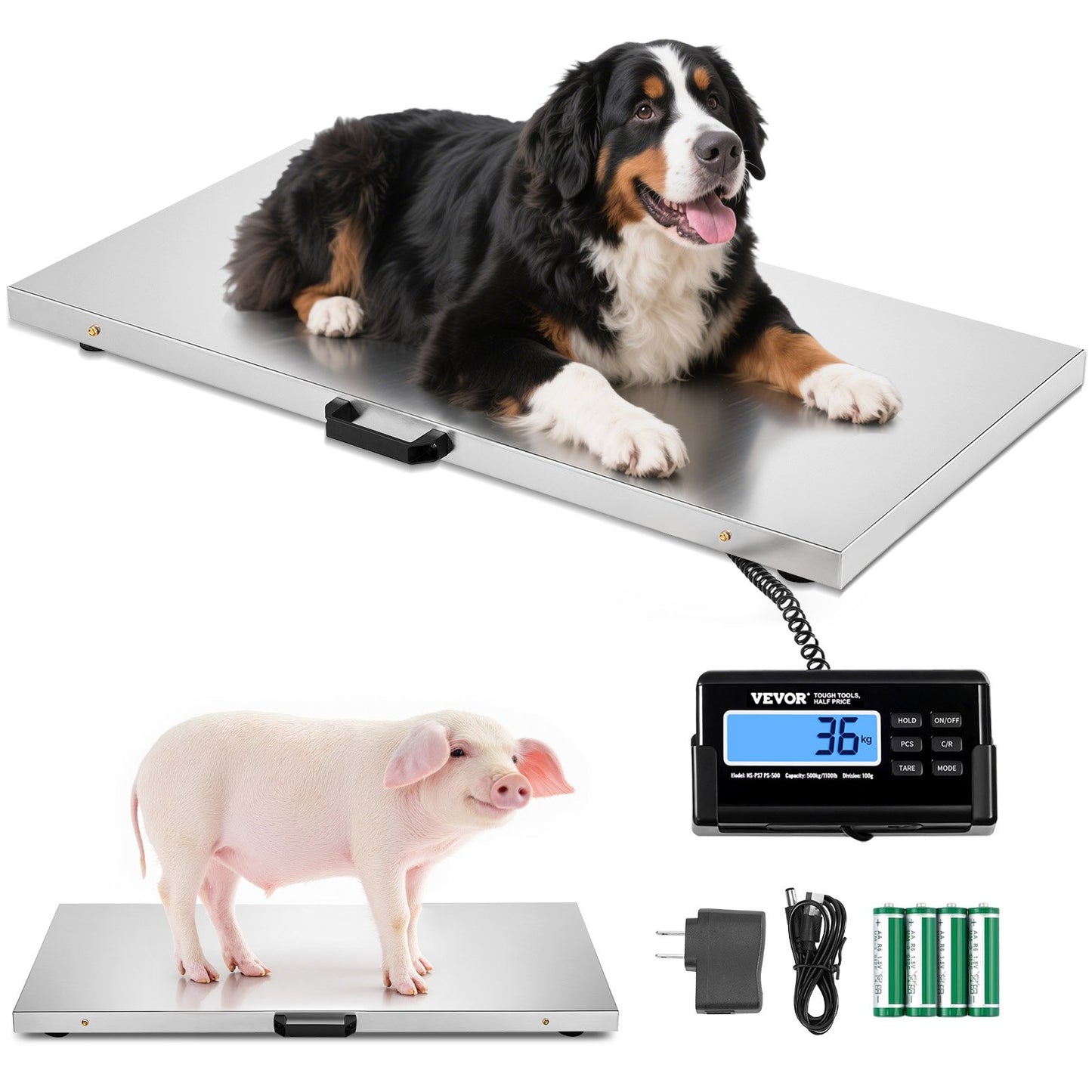 Digital Postal Scale 1100 Lb Capacity with Hold & Tare LCD Display for Packages & Luggage