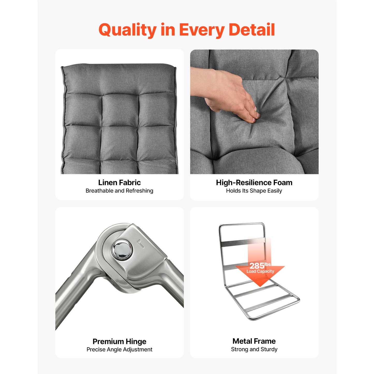 Swivel Floor Gaming Chair with 360° Rotation, Adjustable Backrest, Metal Frame, Linen Fabric, Gray