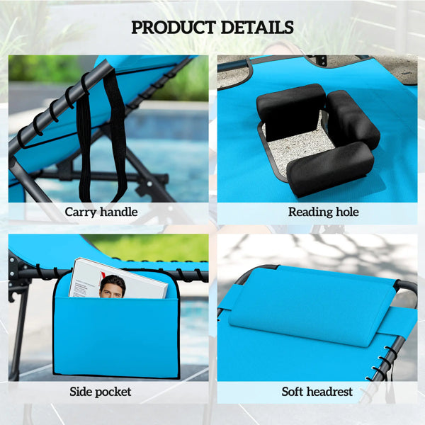 Folding Lounge Chair with Adjustable Backrest - Black/Blue