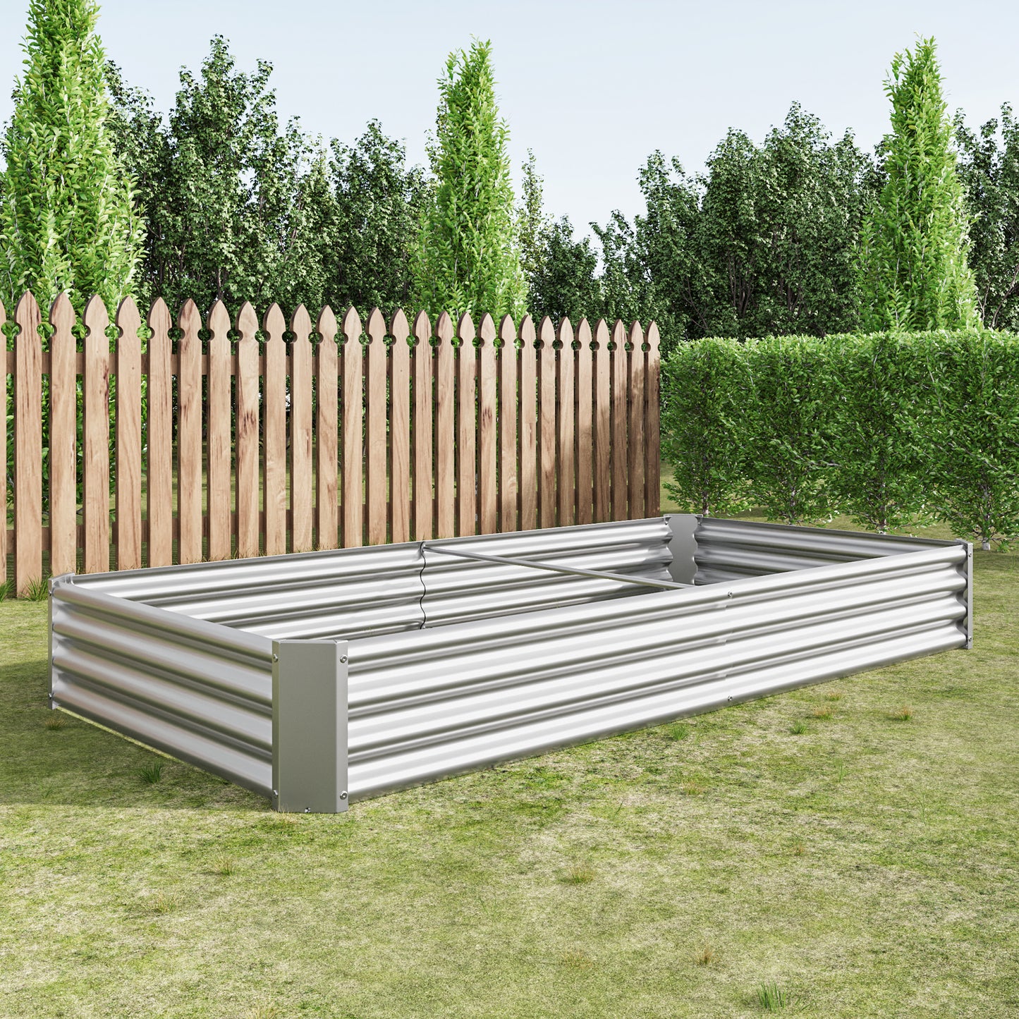 Metal Raised Garden Beds - 2PCS Silver Rectangle Planters
