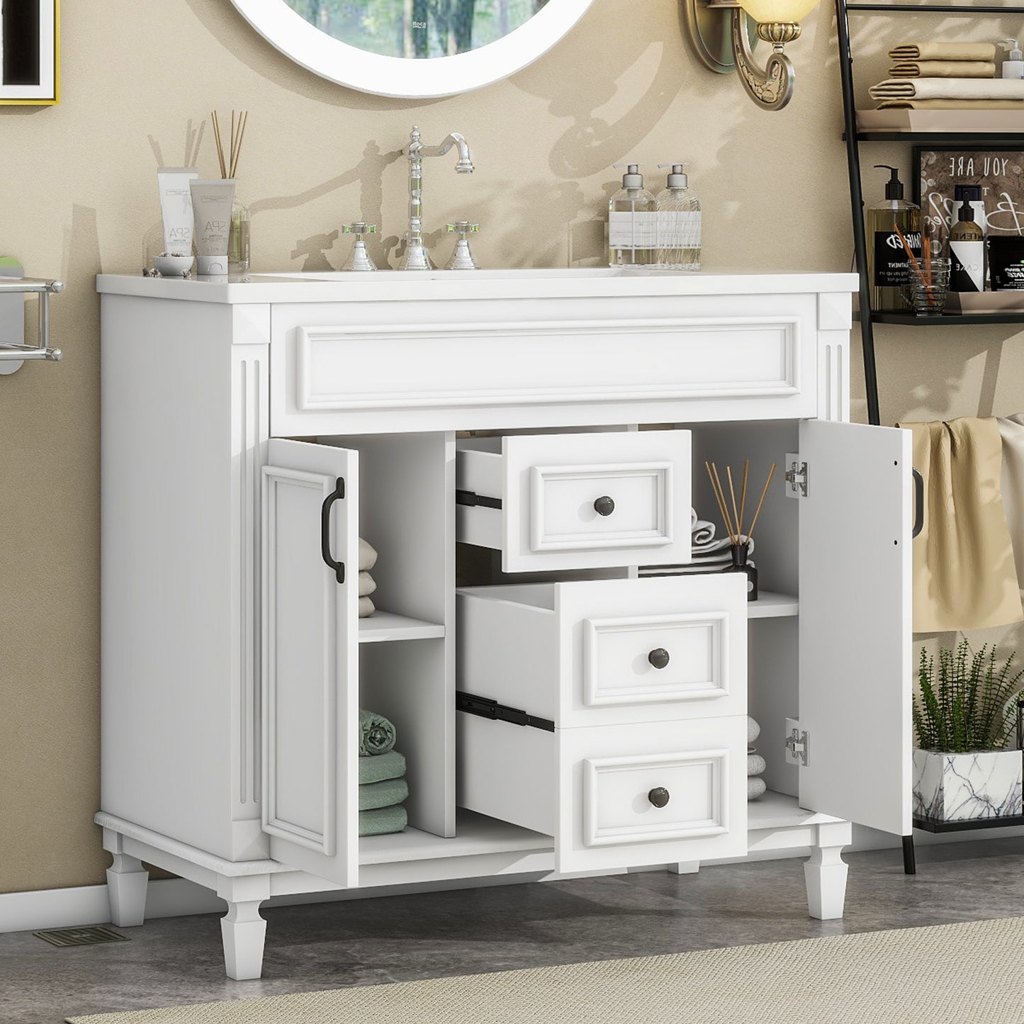 36-Inch Modern Bathroom Vanity with Sink & Storage Cabinet - White