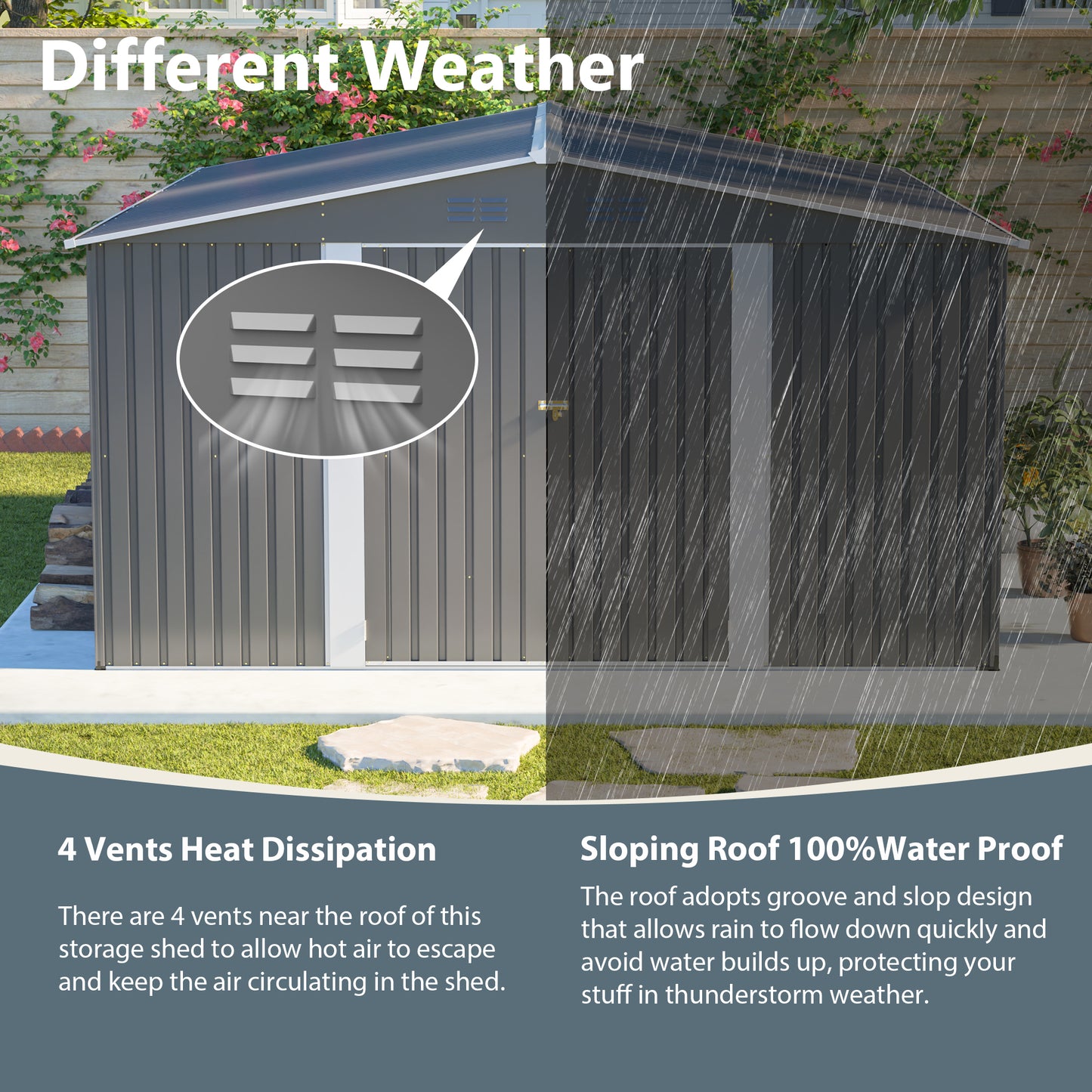 12x14 ft Outdoor Metal Storage Shed - Waterproof Garden Tool Shed