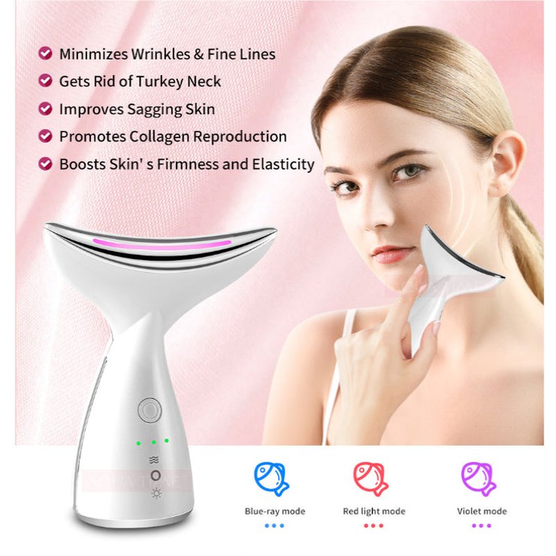 EMS Microcurrent Neck & Face Beauty Device with LED Photon Therapy - Skin Tightening & Lifting