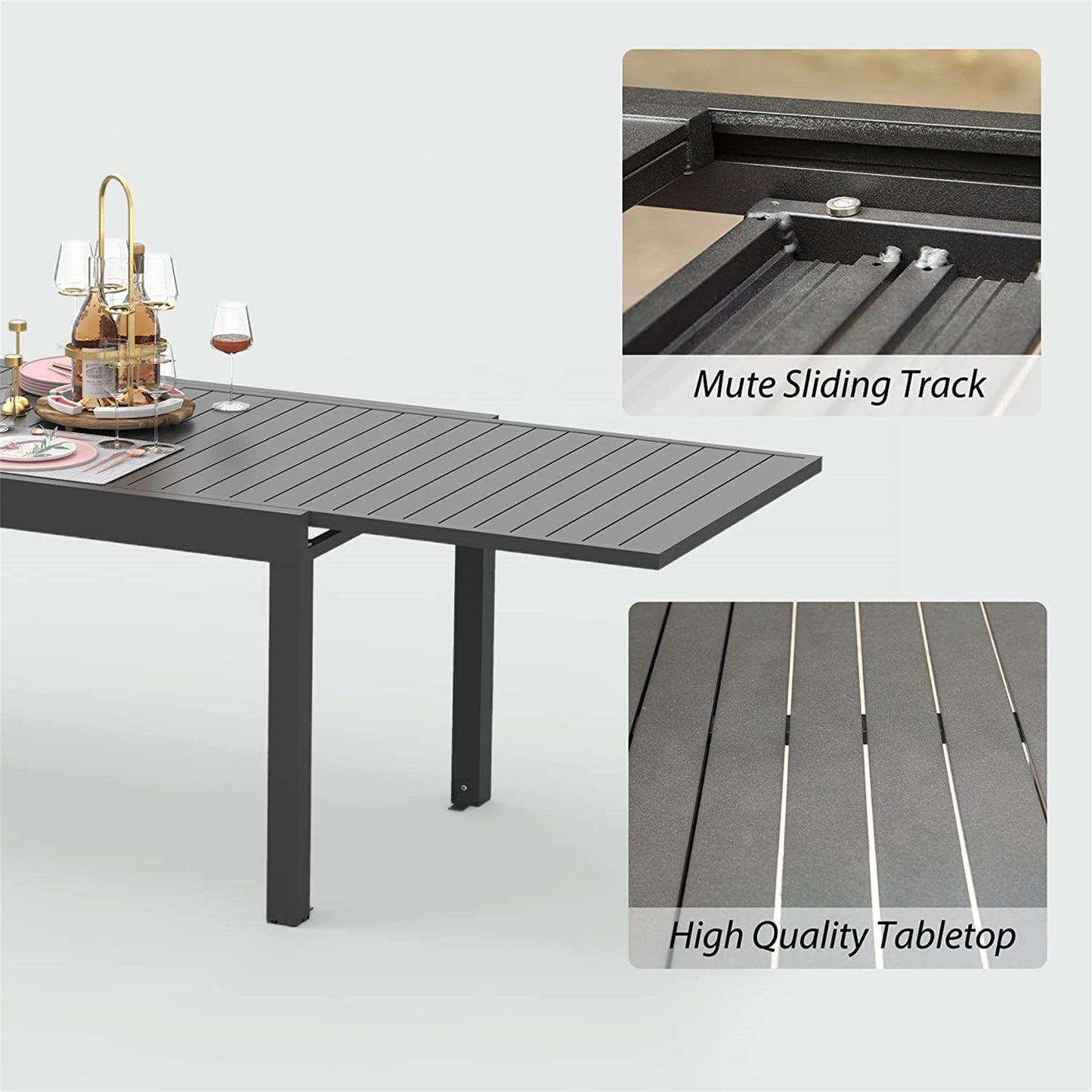 Patio Dining Expandable Table, Metal Aluminum Outdoor Table For 6-8