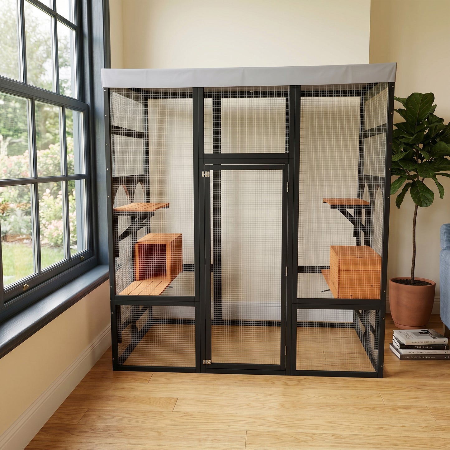 Outdoor Cat Enclosure with 5 Platforms & Napping Houses, Secure Metal Wire, Easy Assembly
